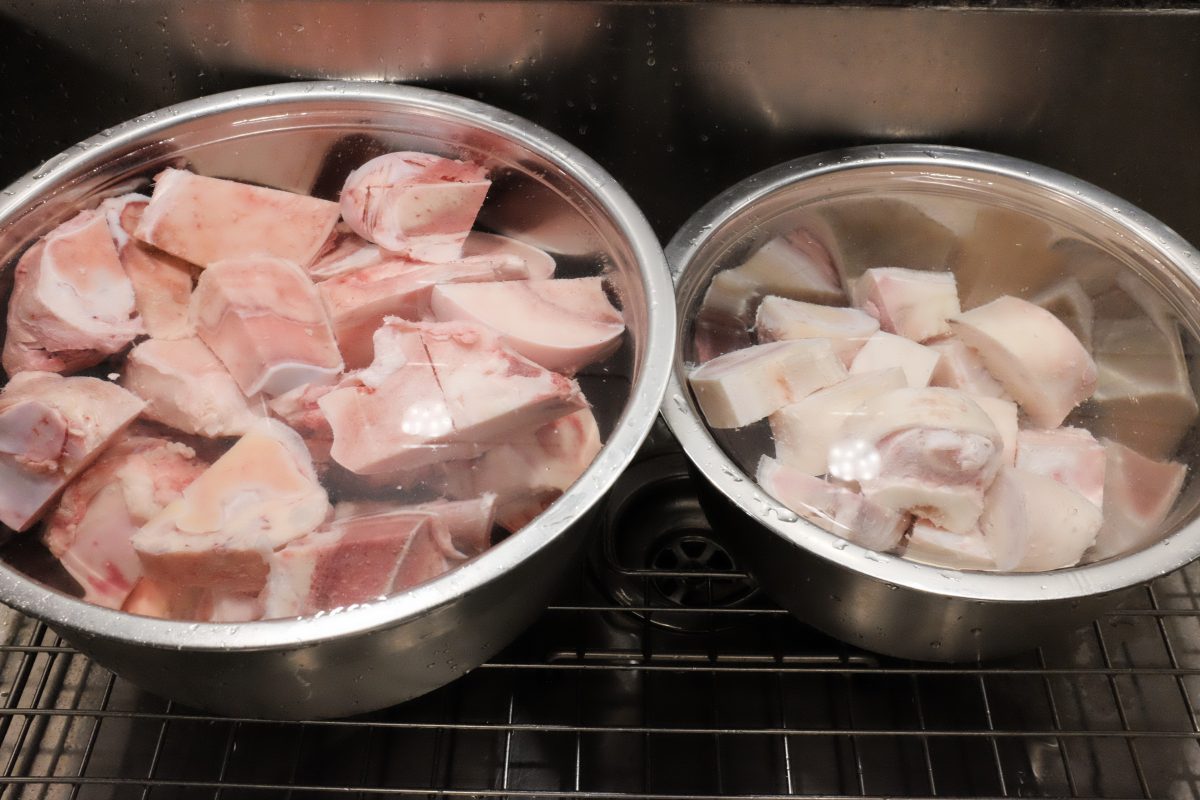beef bones soaking in water