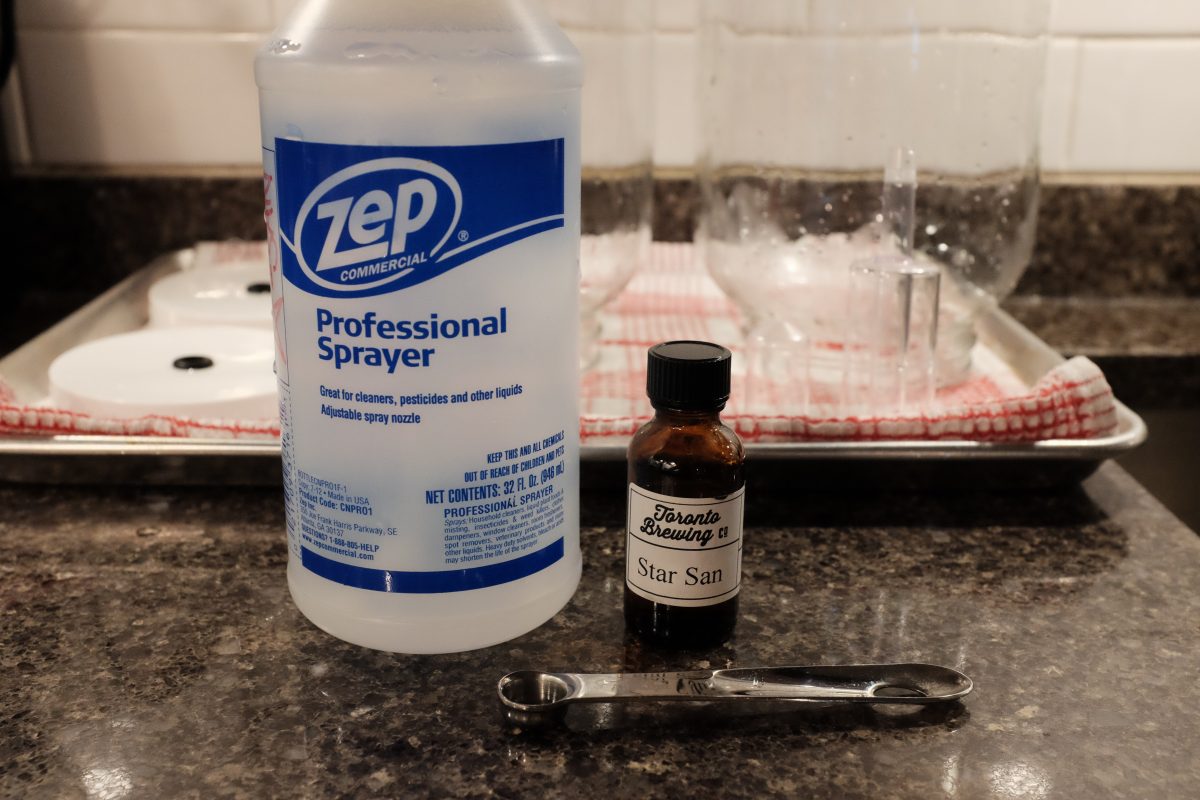 showing star san and spray bottle used for sanitizing