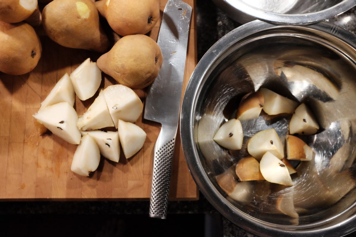 cutting pears