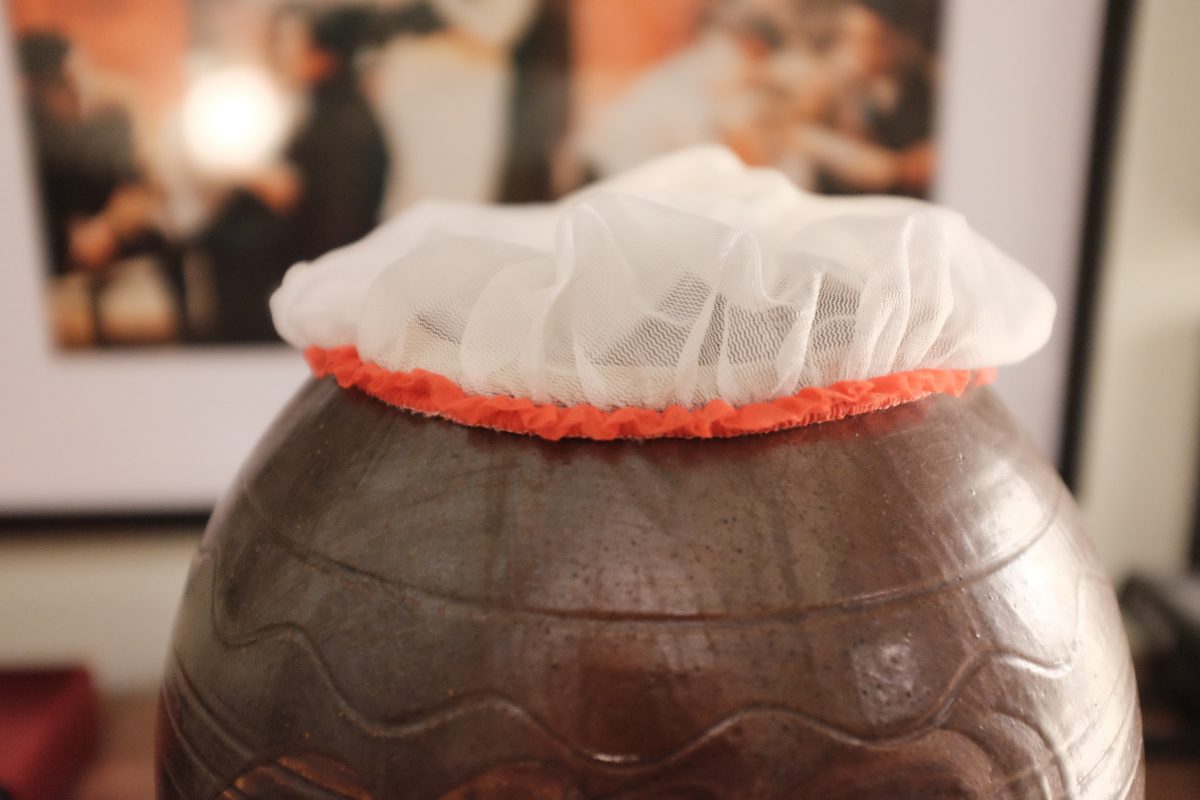 shows need to cover fermenting jar with breathable cover of mesh or cloth