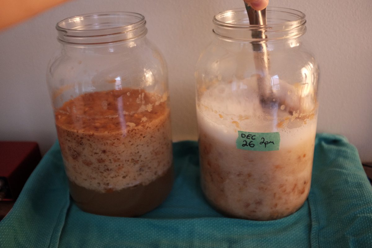 shows mixing of pear vinegar mash