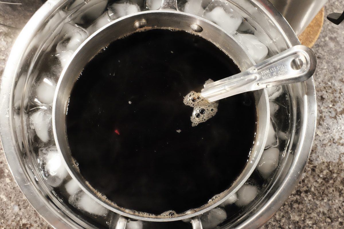 cooling brew in ice bath