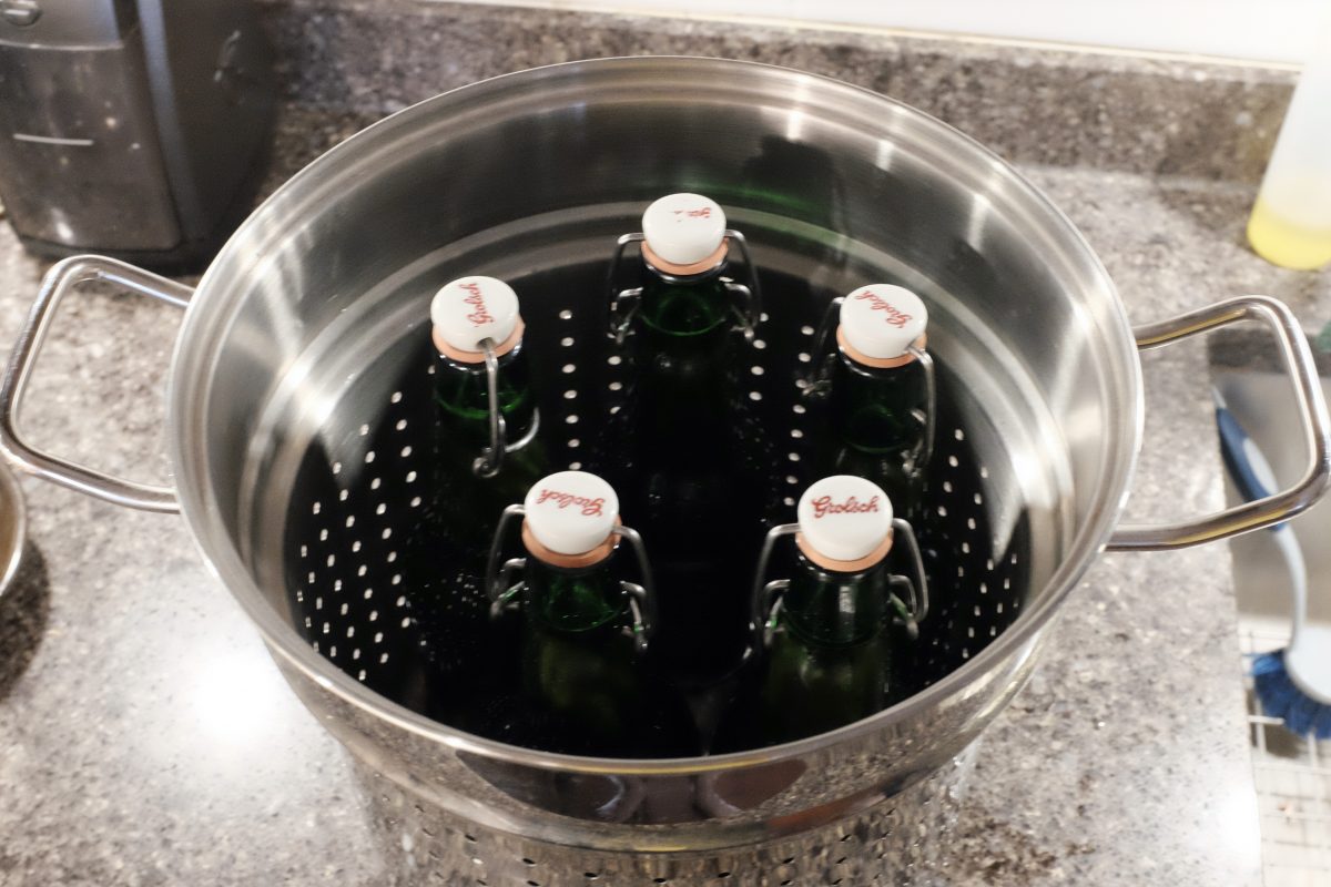 storing bottles in metal pot