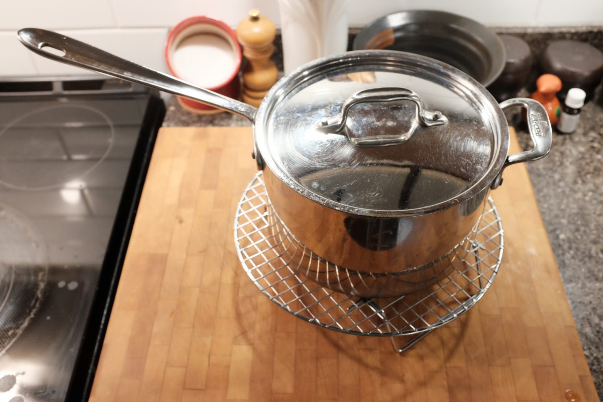 after heating, cooling the pot to room temperature