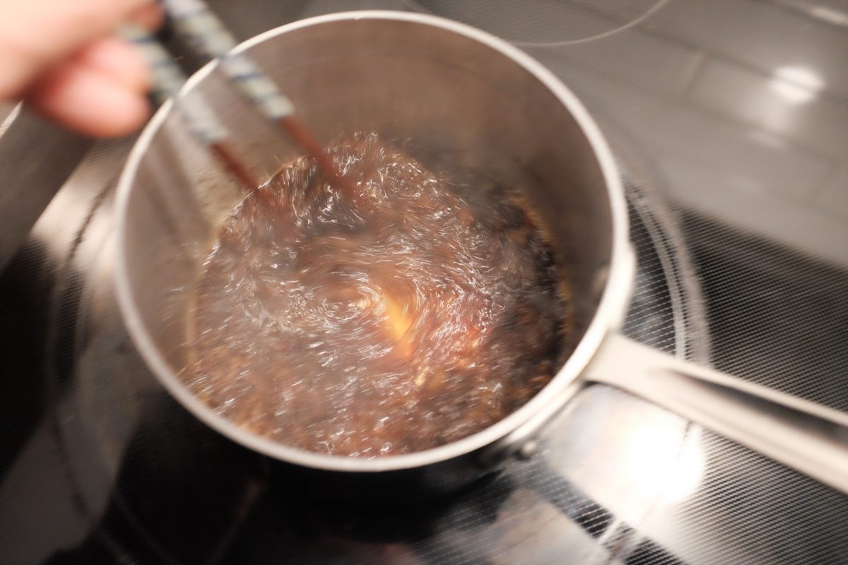 stirring with chopsticks