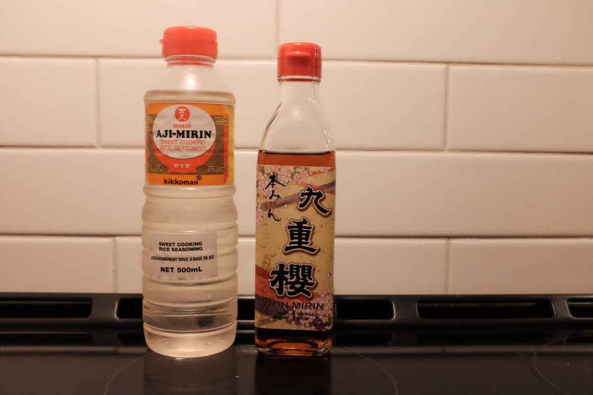 a picture of 2 bottles: first is ahi-mirin, second is hon-mirin